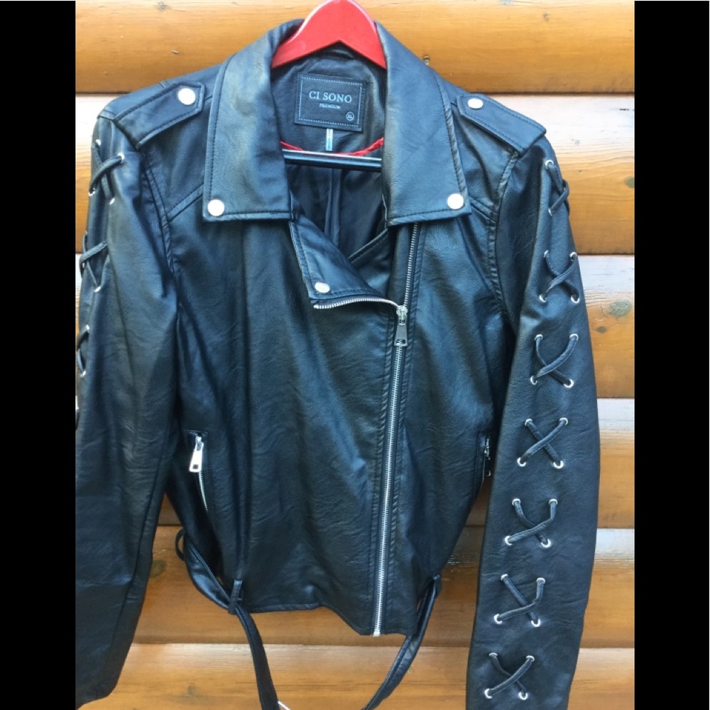โ๏ธ FAUX Vegan Leather LACE-UP JACKET Cropped CI SONO XL - Picture 1 of 16